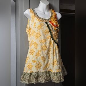 Lulumari Yellow Floral Tank Top with Ruffle Detail